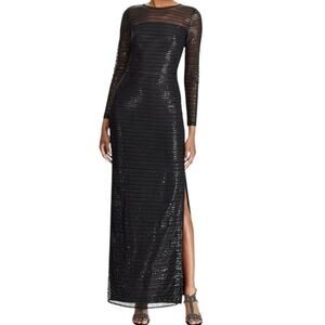 RALPH‎ LAUREN Black Beaded Illusion Gown Dress 6 NEW Column Maxi Formal Evening